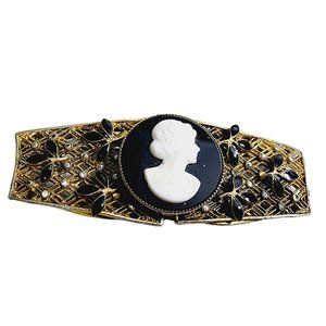 Antique Enameled & Filigree Glass Cameo Brooch (A1424)